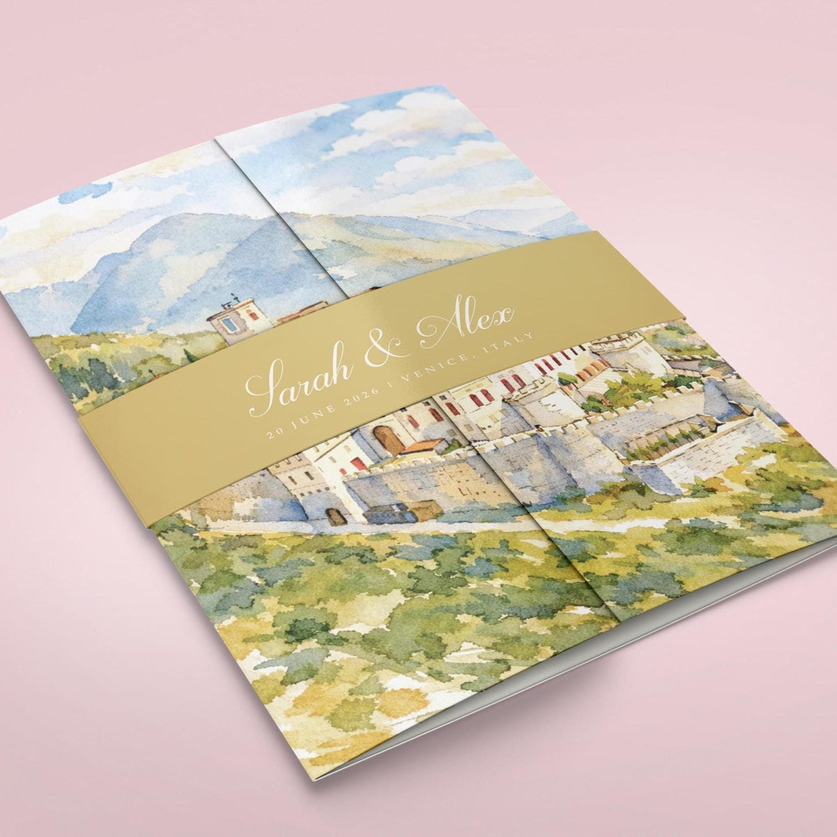 Destination Watercolour Wedding Invitation Sample