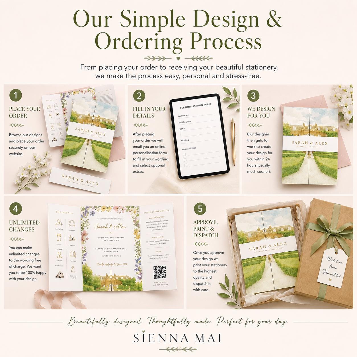 Custom Venue Watercolour Wedding Invitation - Rustic Ink Wash