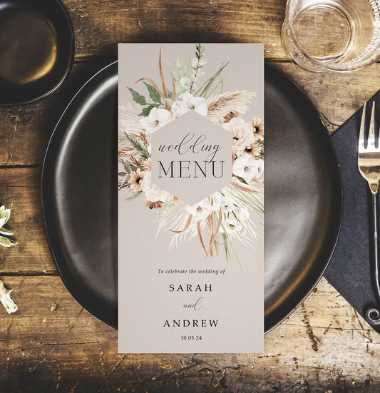 Boho Wedding Menus - Personalised DL Size Menus
