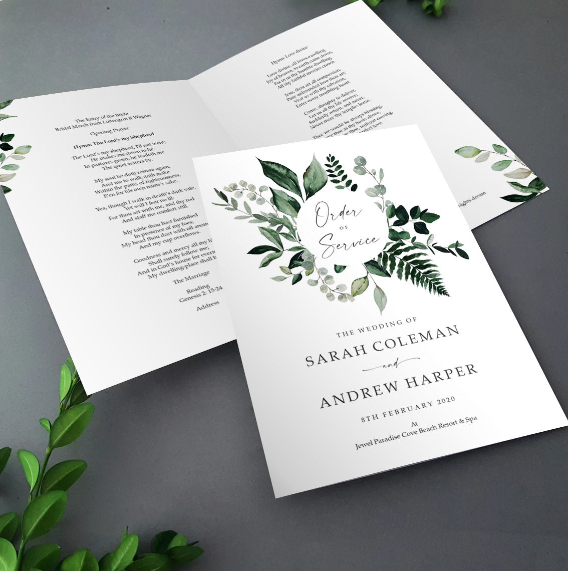 Greenery Order of Service for Weddings
