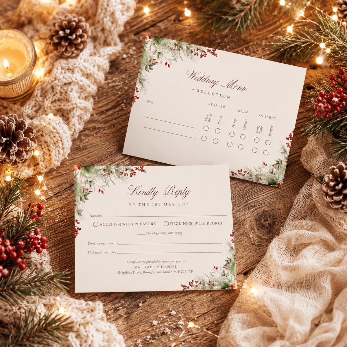Christmas Winter Wedding Invitations Gatefold Style