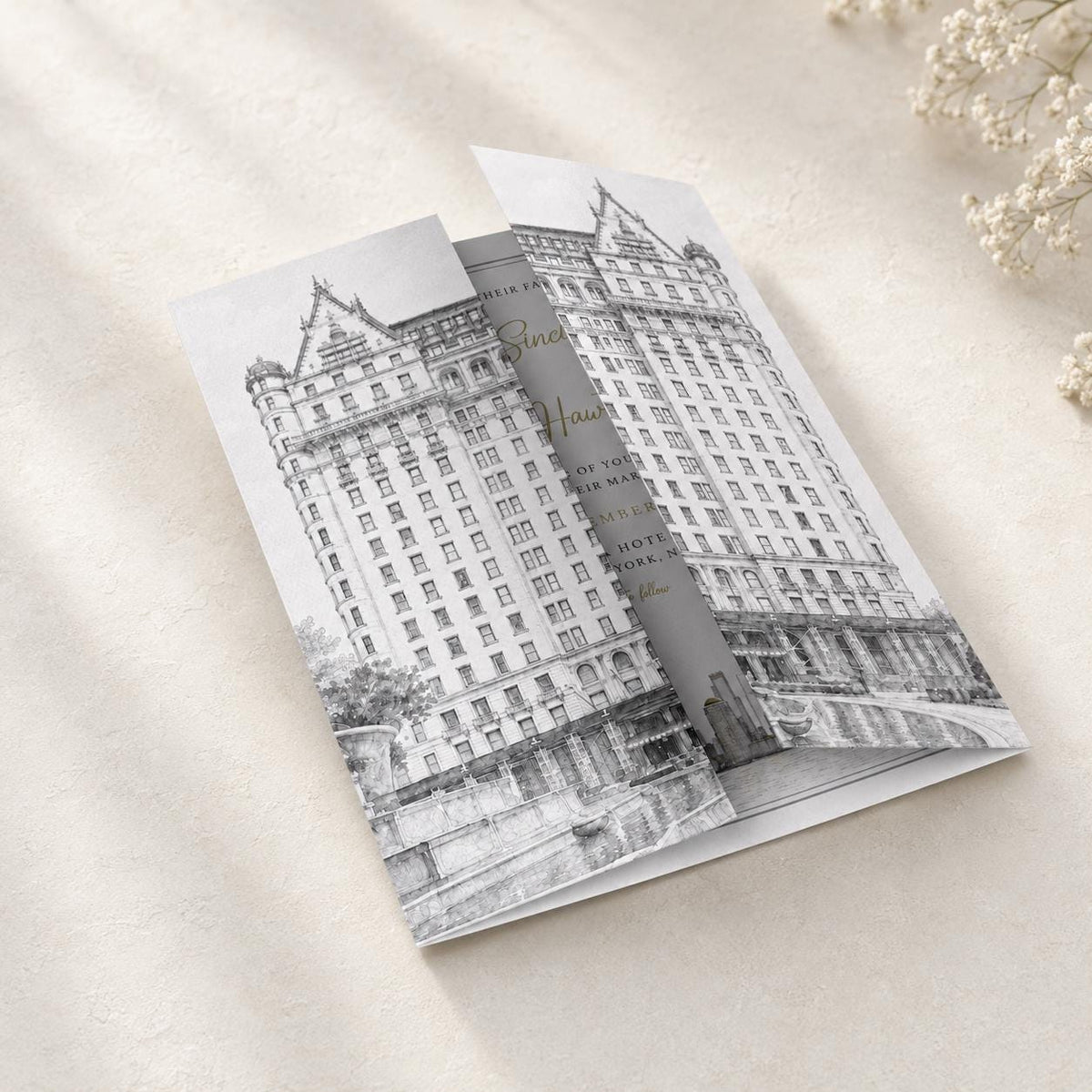 Custom Wedding Invitation, Own Image Transformed to Black & White Monochrome Sketch