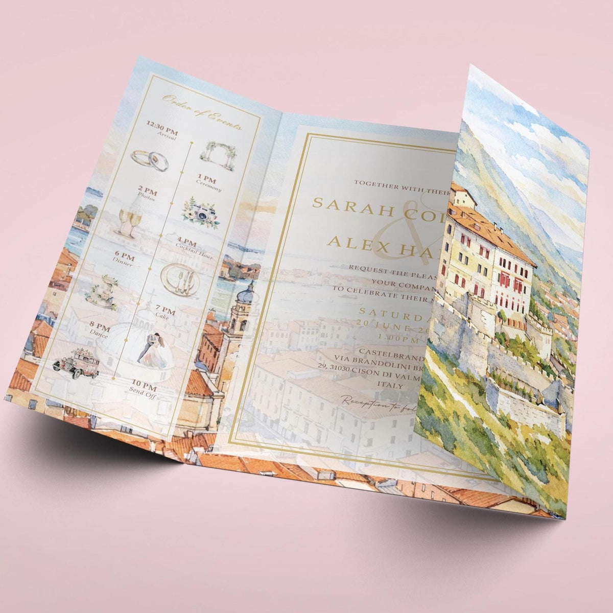 Destination Watercolour Wedding Invitation Sample