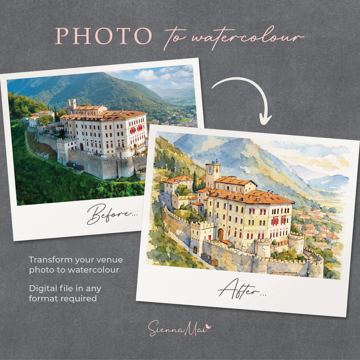 Destination Watercolour Wedding Invitation Sample