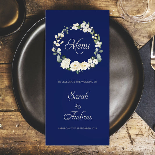 Personalised Wedding Menus - Blue White DL Size Menus