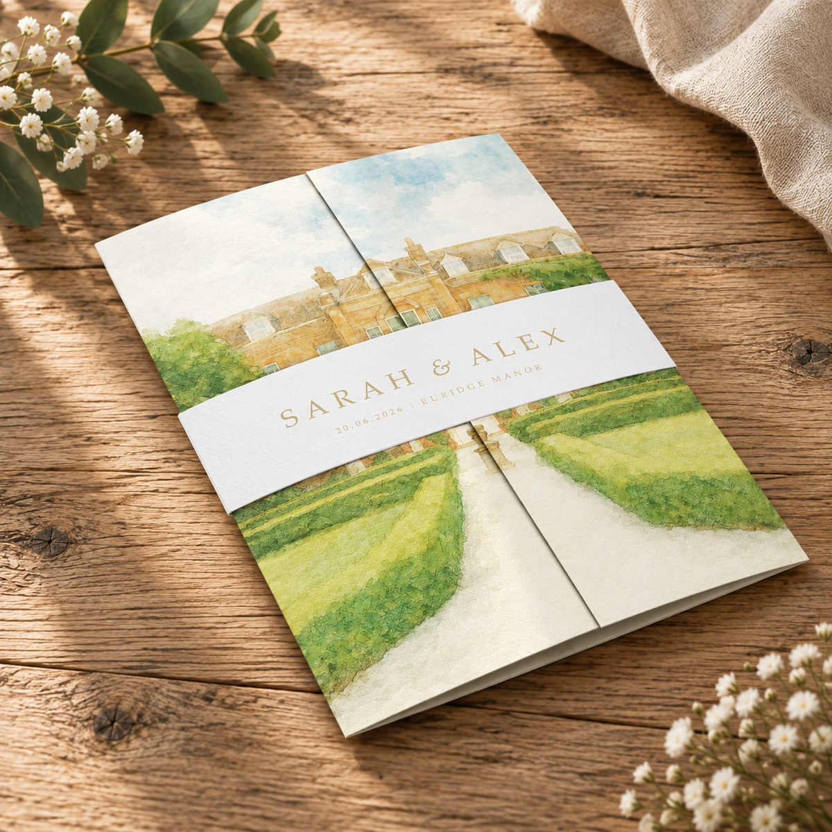 Venue Watercolour Wedding Invitations Garden Gatefold