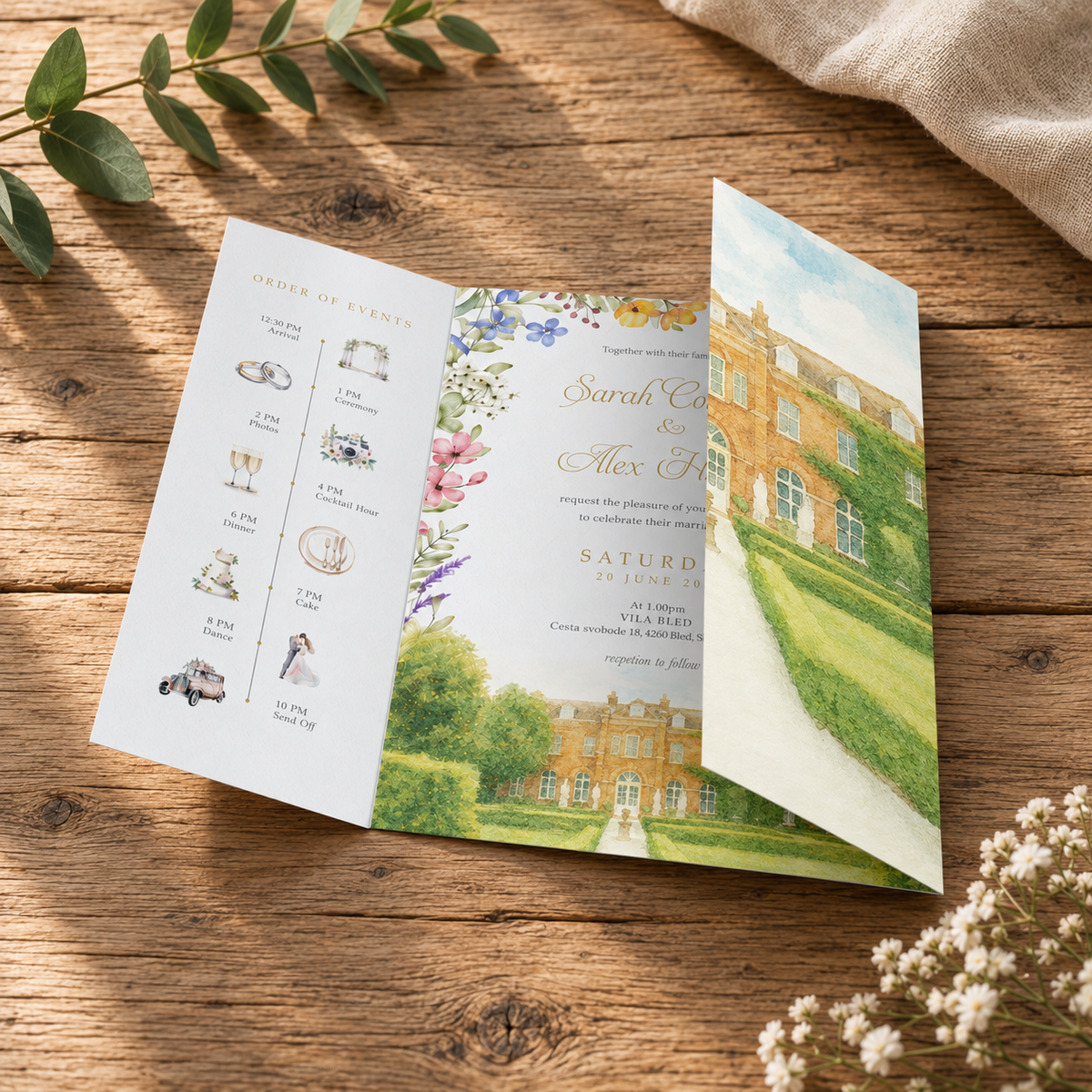 Venue Watercolour Wedding Invitations Garden Gatefold