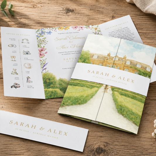 Venue Watercolour Garden Gatefold Wedding Invitations Sample