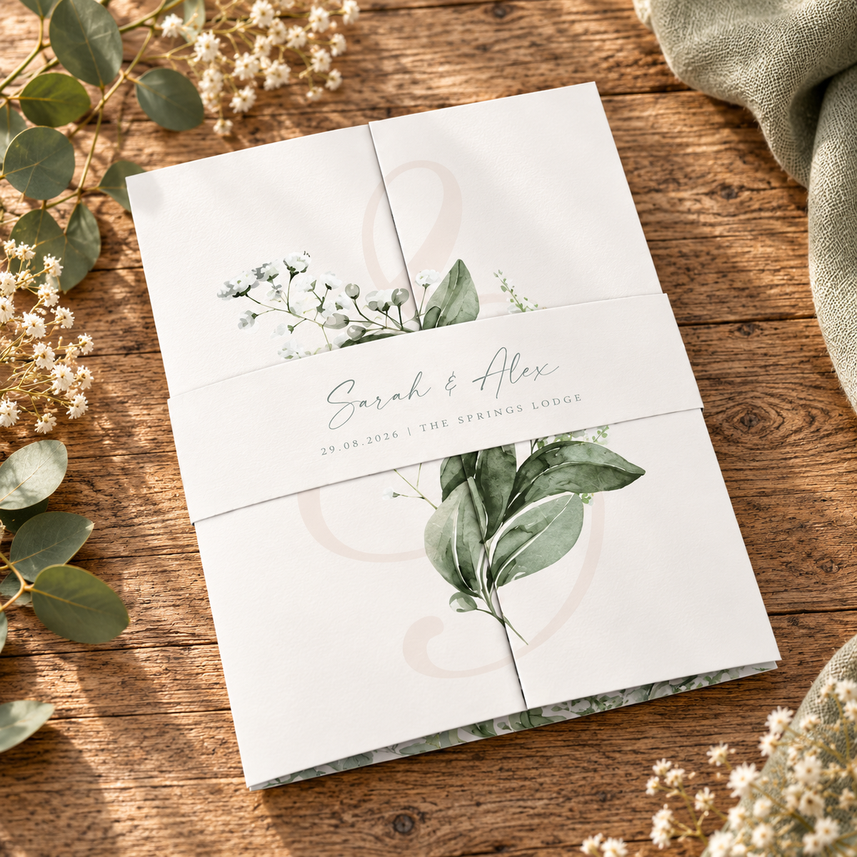 Baby's Breath Gatefold Wedding Invitation Sample