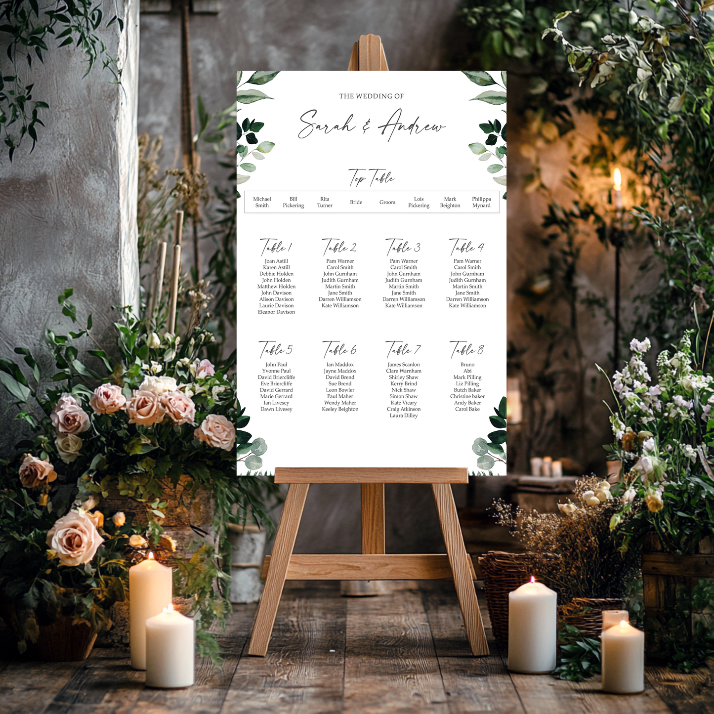 Greenery Table Plan Wedding Seating Chart Sign