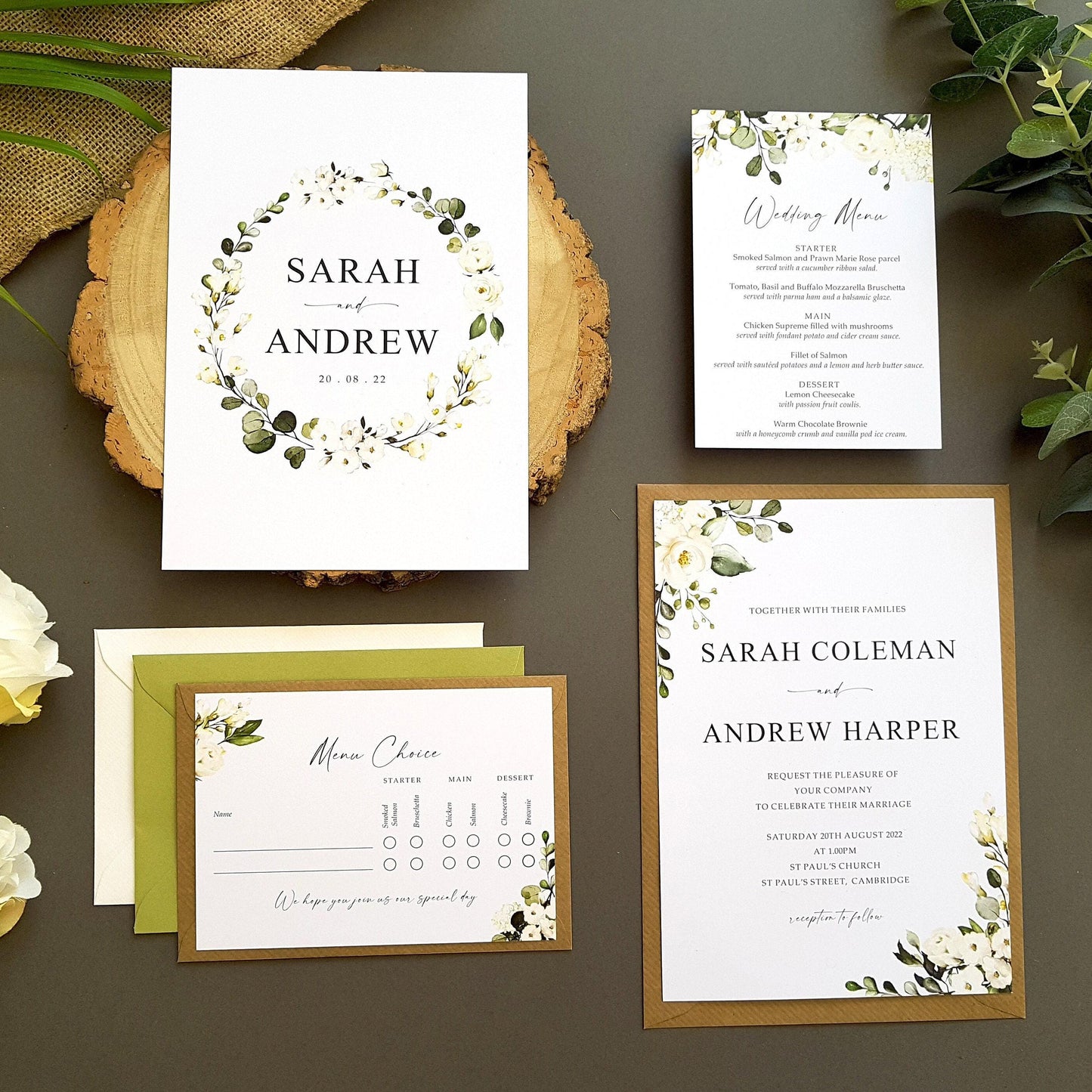 White Floral Wedding Invitation Set Sample