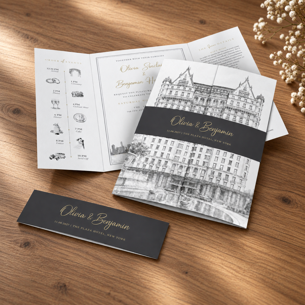 Black & White Monochrome Watercolour Wedding Invitation Sample