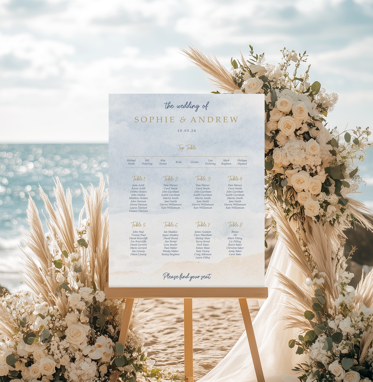 Beach Wedding Table plan Seating Chart Sign