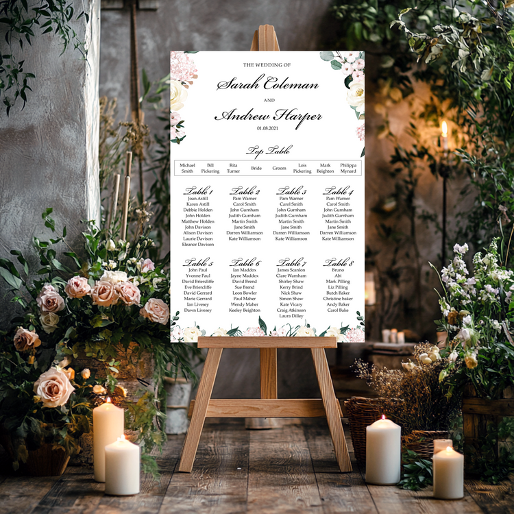 Wild Flower Table Plan Seating Chart Sign Blush