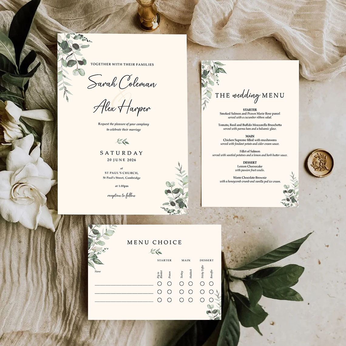 Venue wedding invitations set feature a watercolour illustration painting effect of your wedding venue with A5 wedding invite and 2 inserts