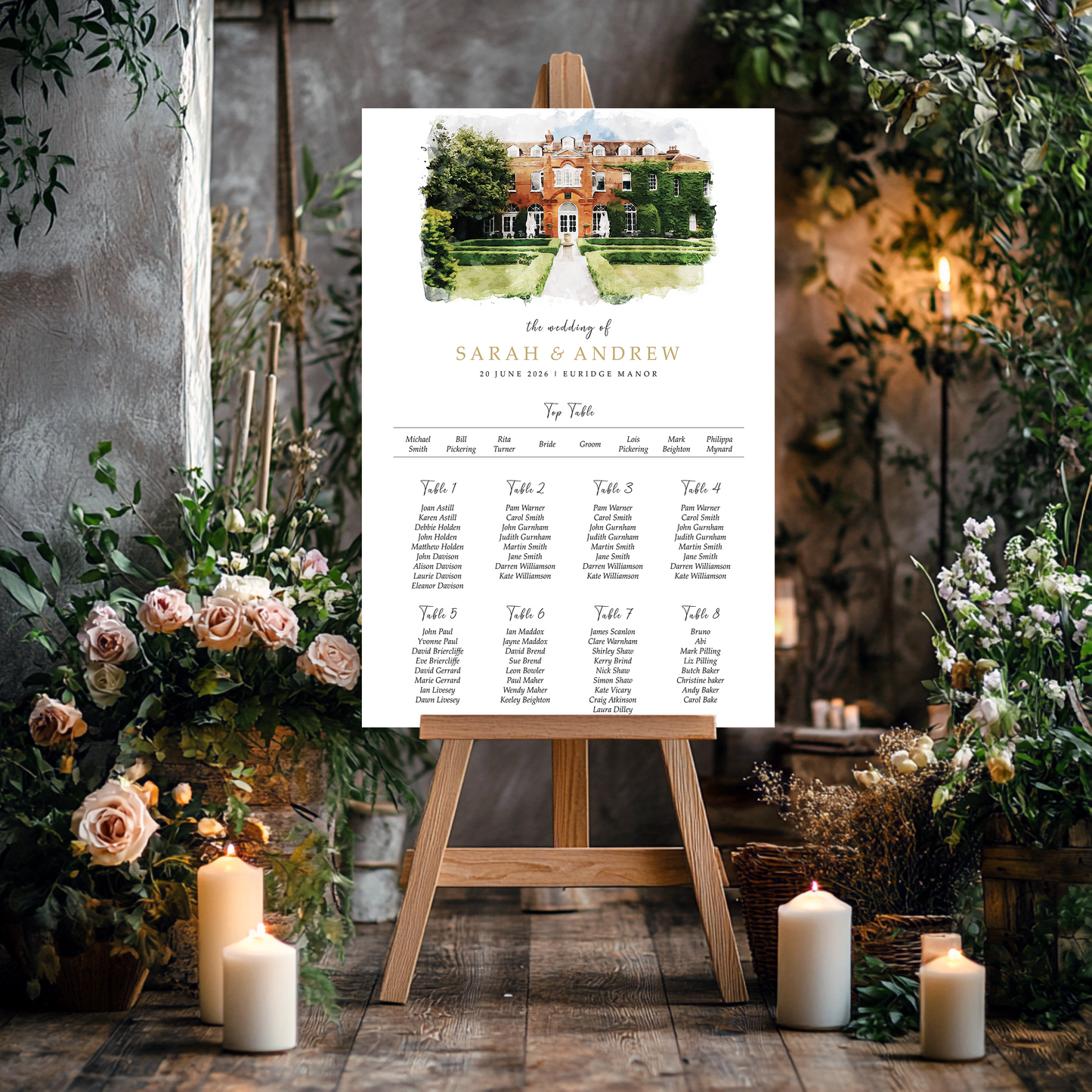 Watercolour Venue Table Plan Wedding Seating Chart Sign