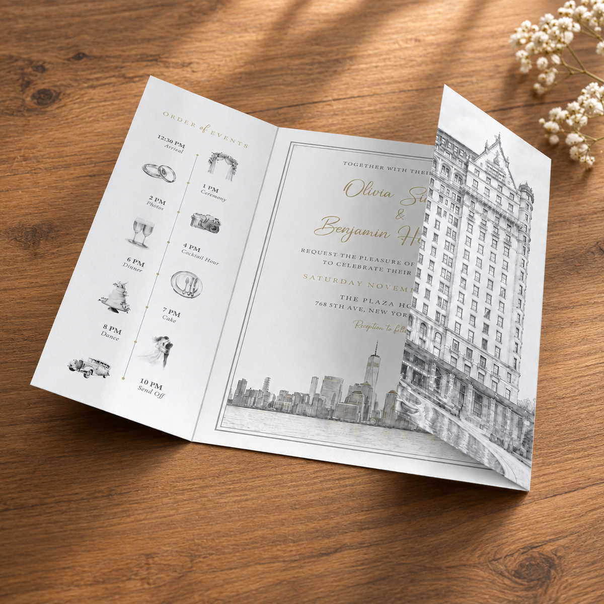 Custom Wedding Invitation, Own Image Transformed to Black & White Monochrome Sketch