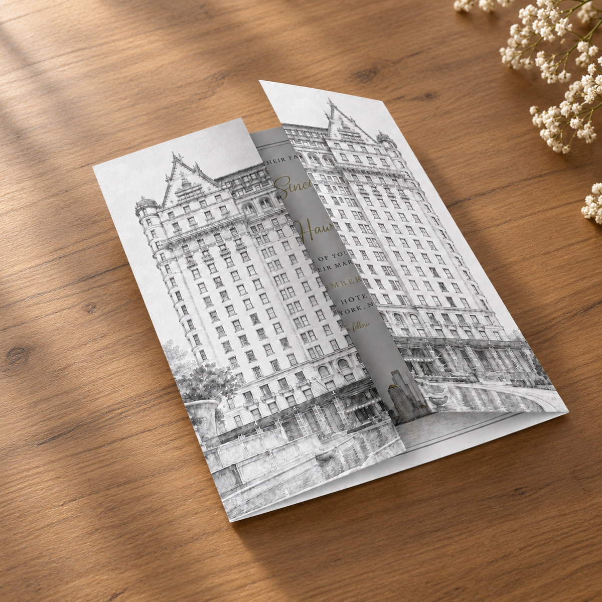 Custom Wedding Invitation, Own Image Transformed to Black & White Monochrome Sketch