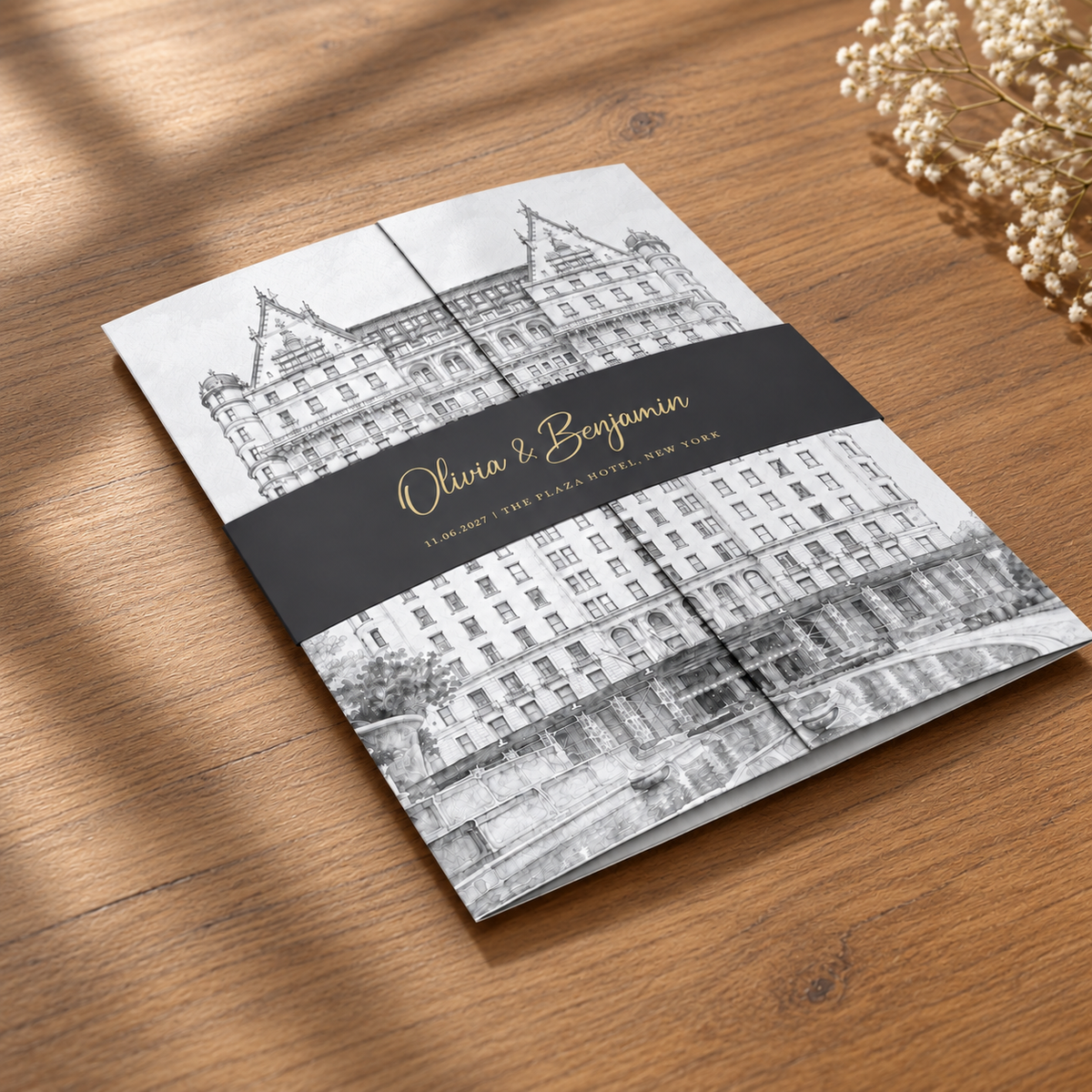 Custom Wedding Invitation, Own Image Transformed to Black & White Monochrome Sketch