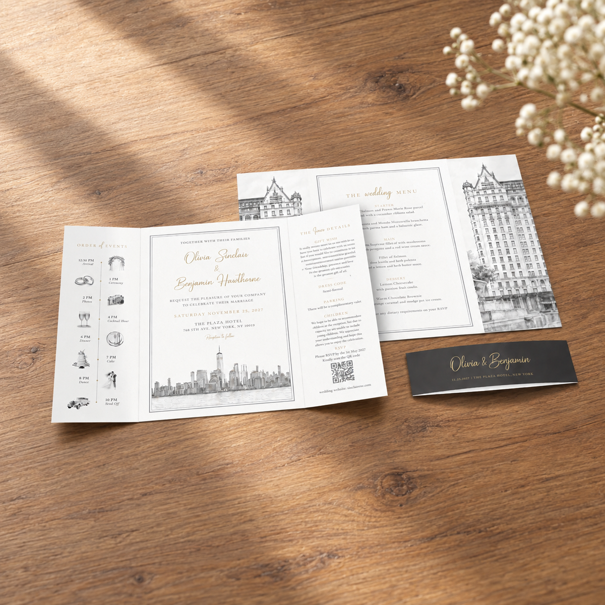 Custom Wedding Invitation, Own Image Transformed to Black & White Monochrome Sketch