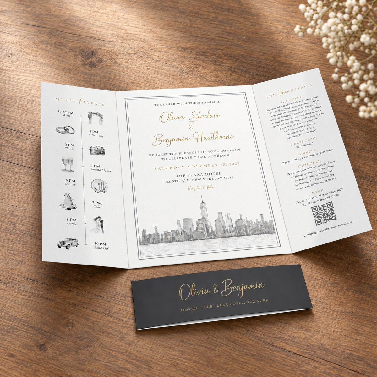 Black & White Monochrome Watercolour Wedding Invitation Sample
