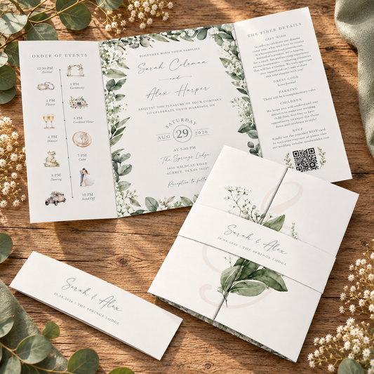 Baby's Breath Gatefold Wedding Invitation Sample