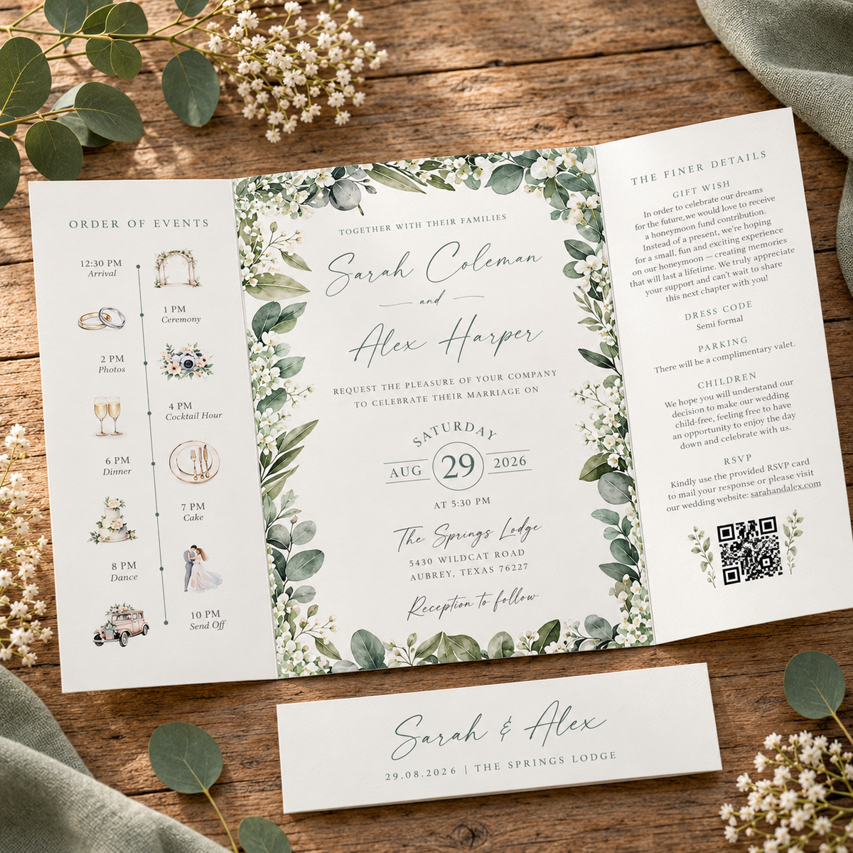 Baby's Breath Gatefold Wedding Invitation Sample