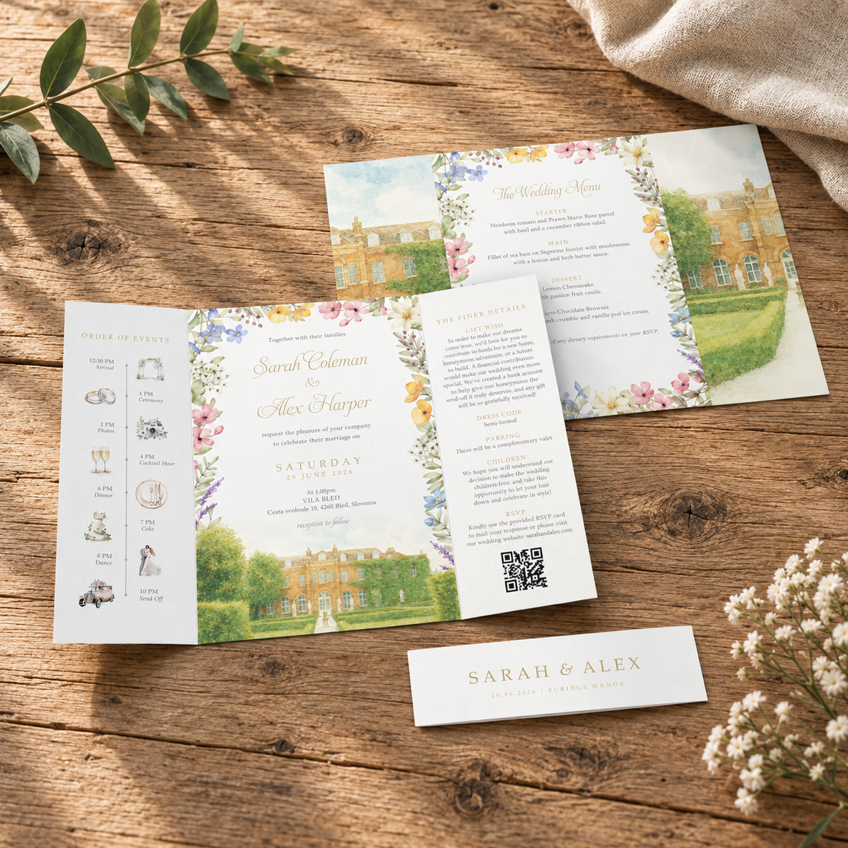 Venue Watercolour Wedding Invitations Garden Gatefold