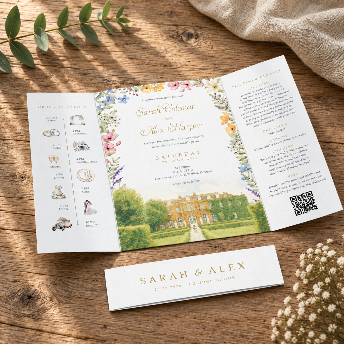 Venue Watercolour Wedding Invitations Garden Gatefold
