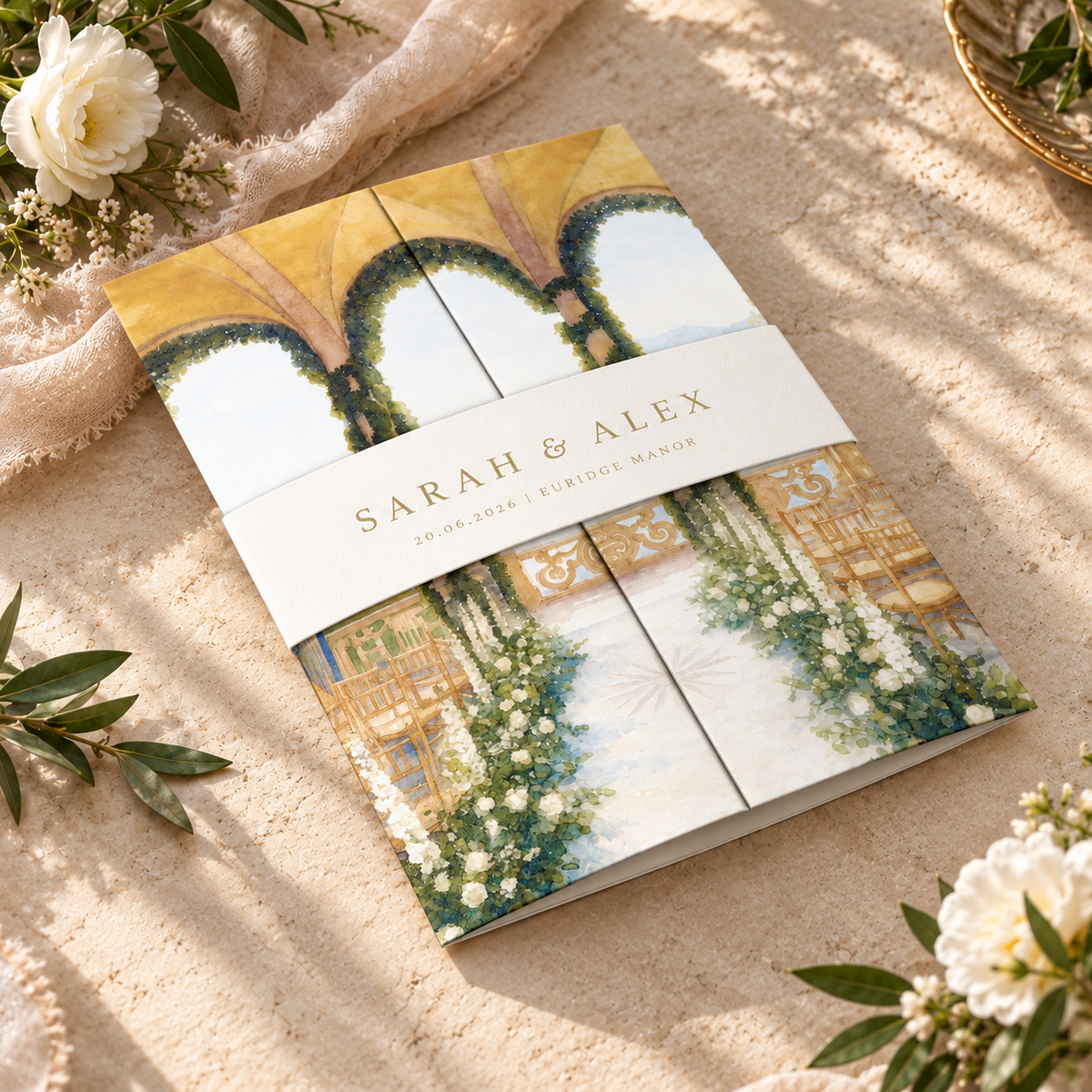 White Floral Watercolour Wedding Invitations Sample