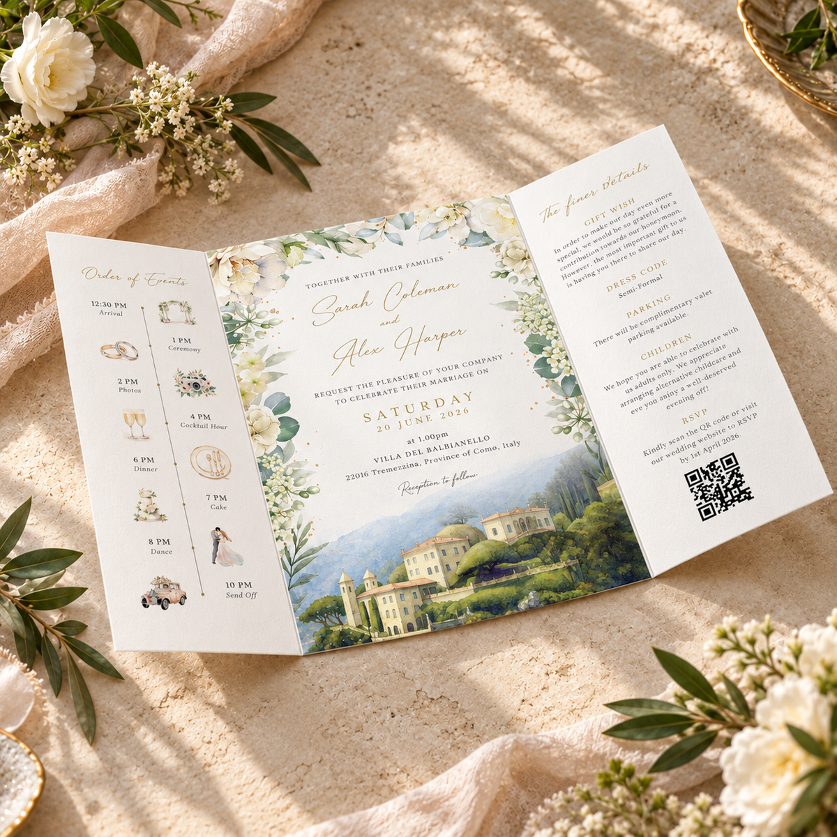 White Floral Watercolour Wedding Invitations Sample
