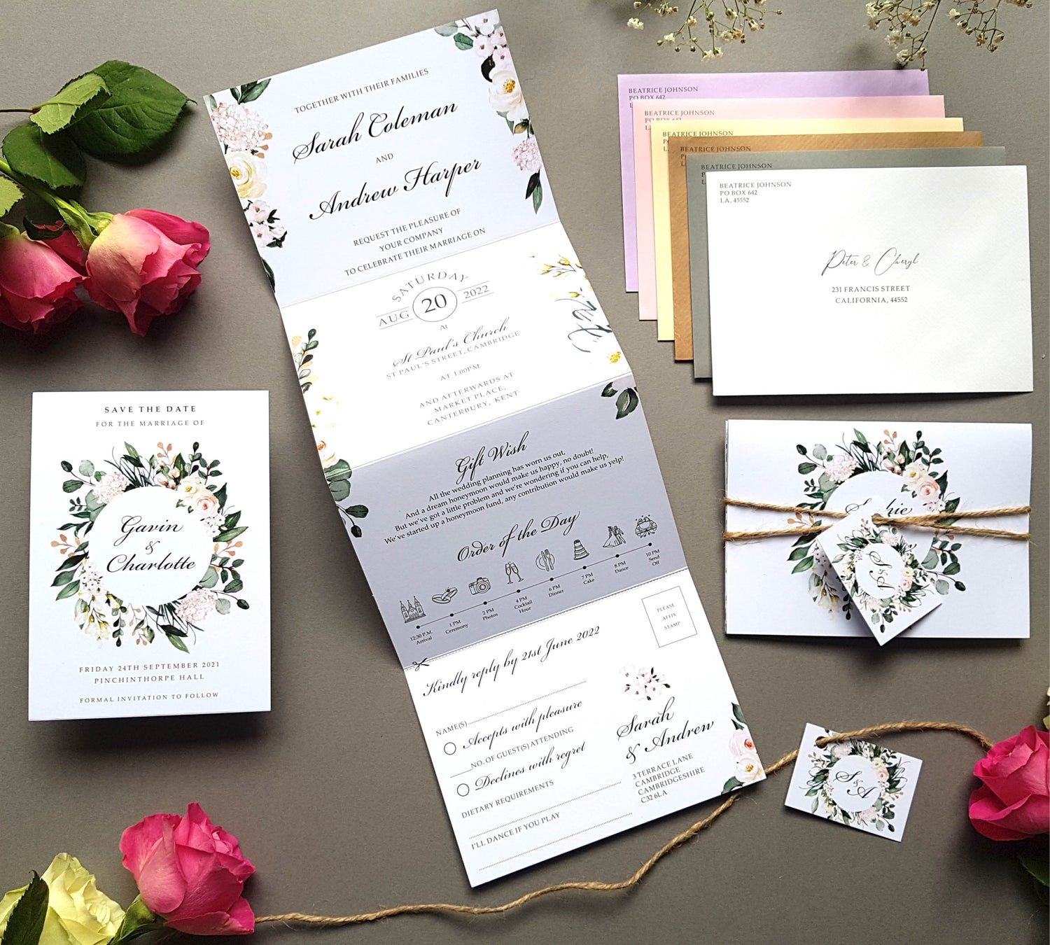 Wildflower & greenery Concertina Wedding Invitations Sample