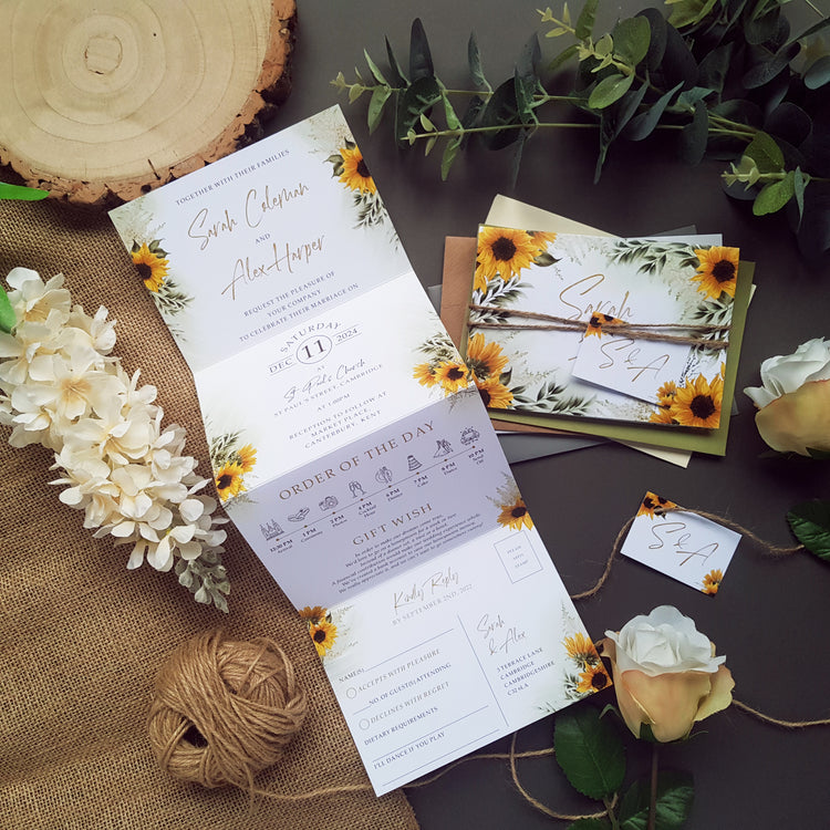 Sunflower Concertina Wedding Invitation Sample