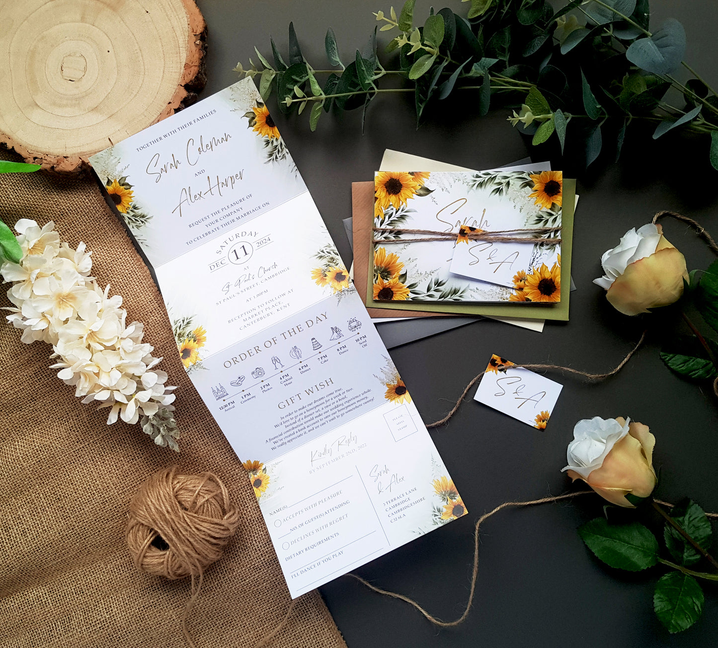 Sunflower Concertina Wedding Invitation Sample