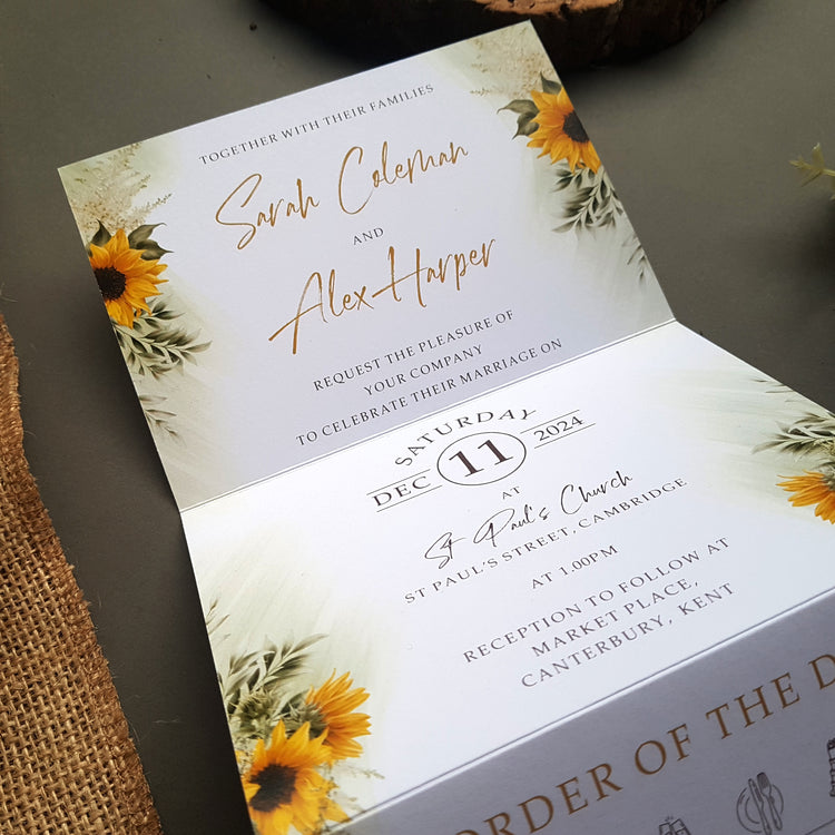 Sunflower Concertina Wedding Invitation Sample