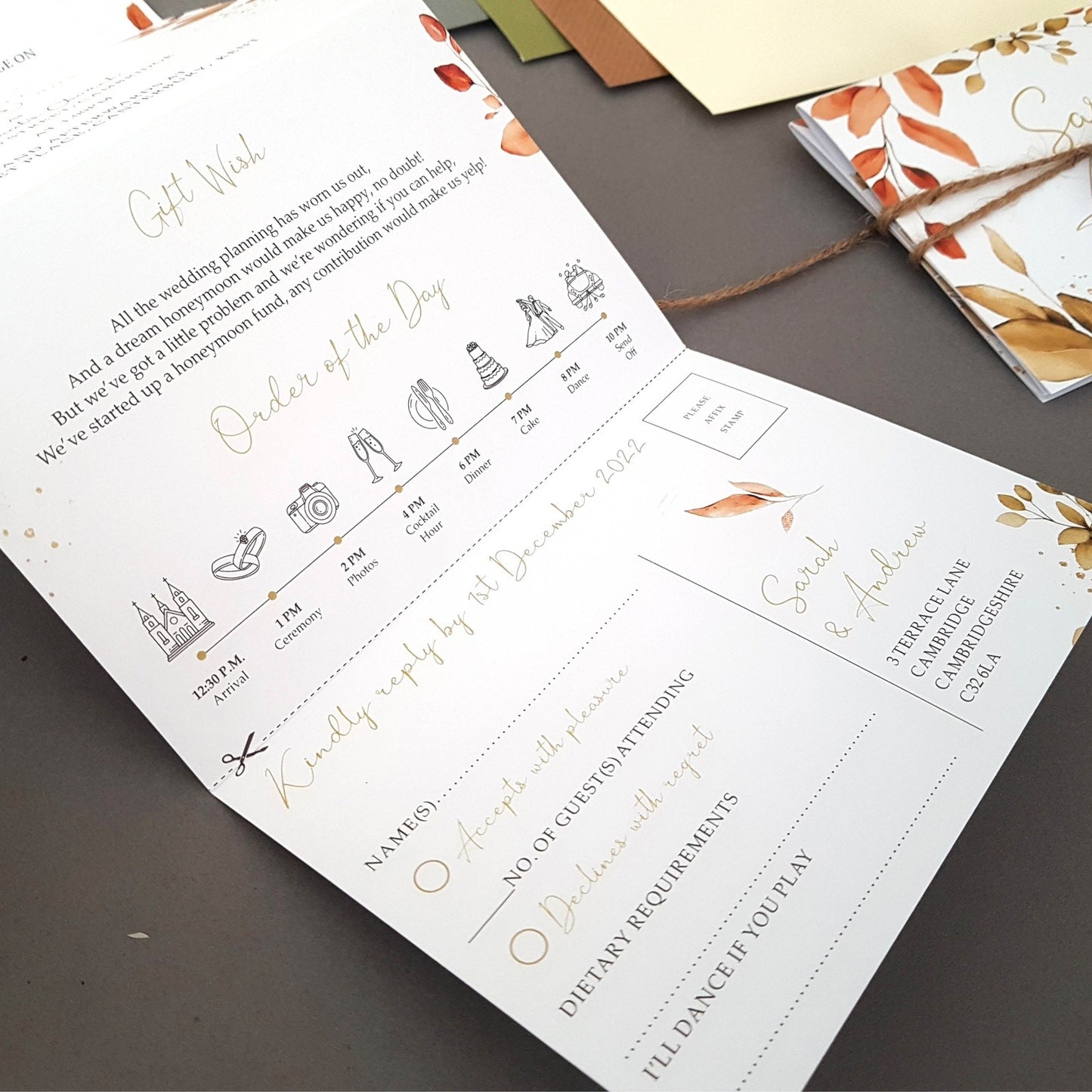 Autumn Eucalyptus Wedding Invitations Sample