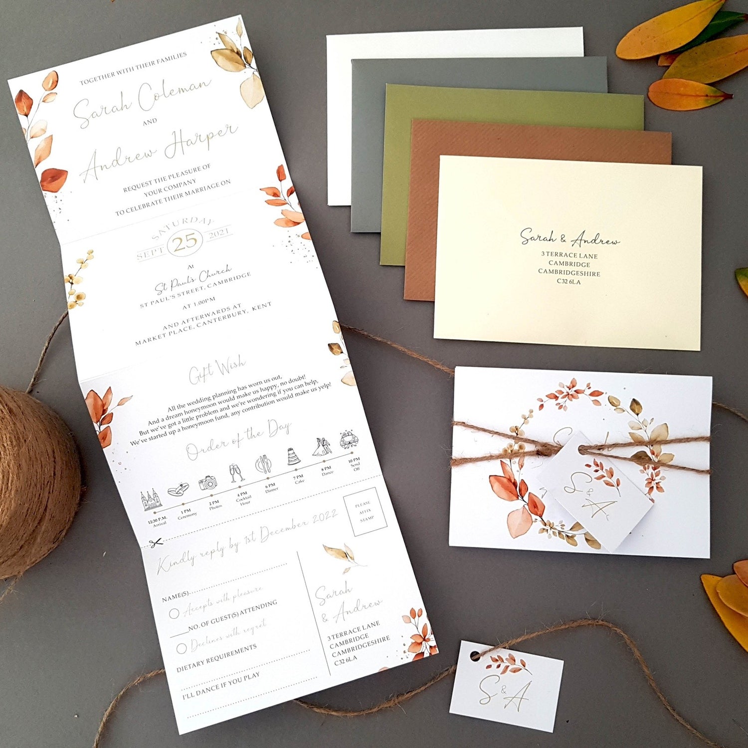 Autumn Eucalyptus Wreath Concertina Wedding Invitations Sample