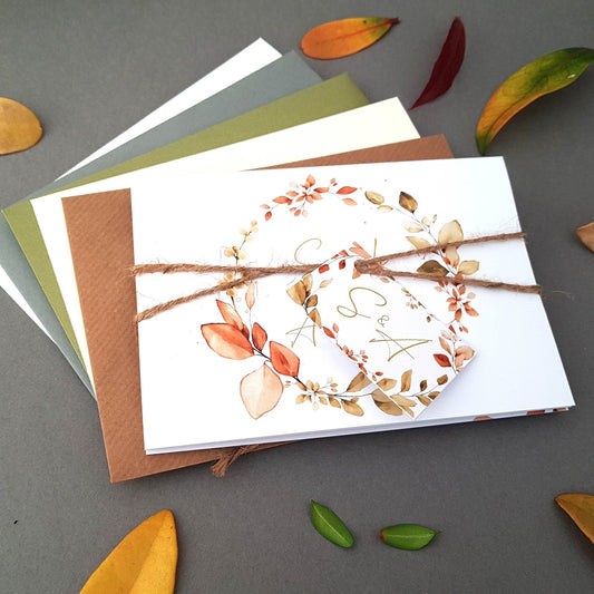 Autumn Eucalyptus Wreath Concertina Wedding Invitations Sample