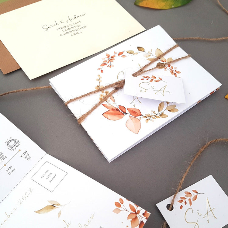 Autumn Eucalyptus Wreath Concertina Wedding Invitations Sample