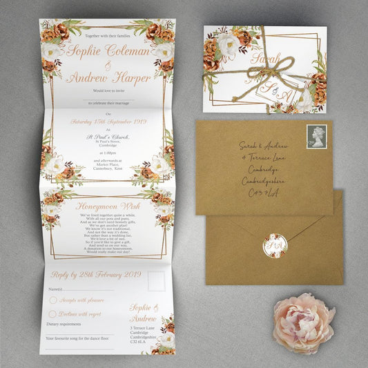 Autumn Fall Copper Concertina Wedding Invitations