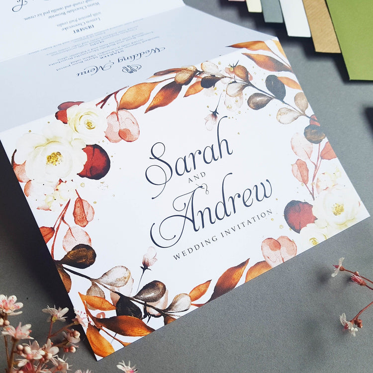 Autumn Floral Eucalyptus Wedding Invitations Sample