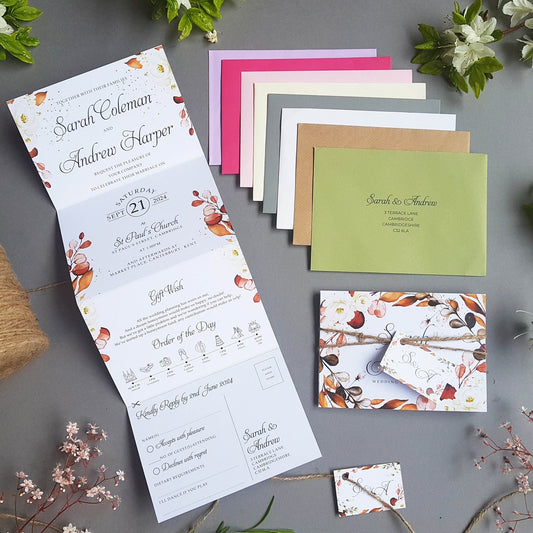 Autumn Floral Eucalyptus Wedding Invitations Sample