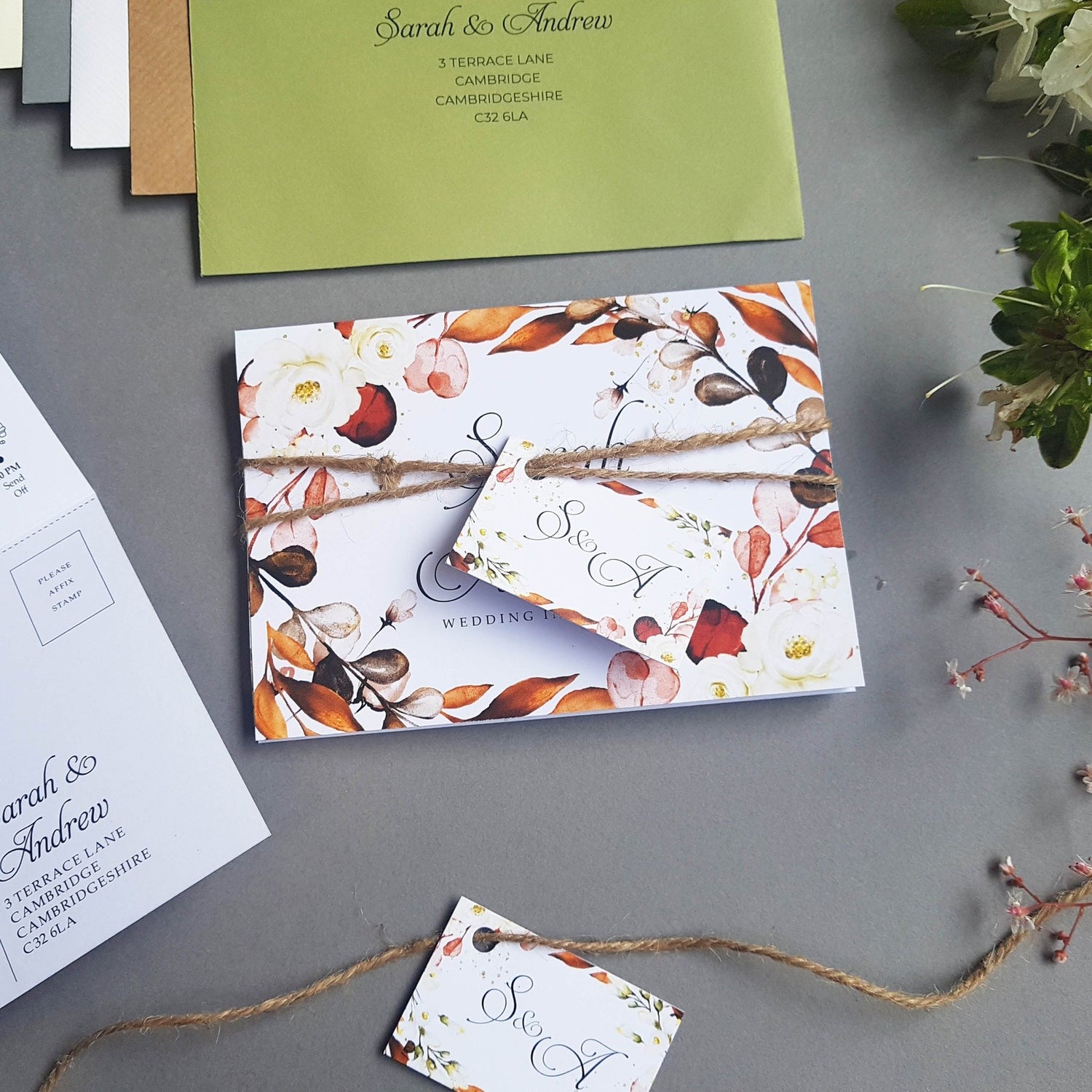 Autumn Floral Eucalyptus Wedding Invitations Sample