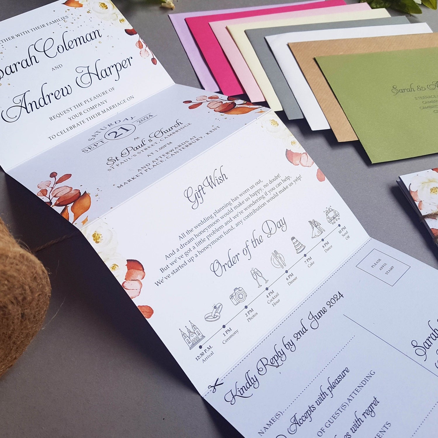 Autumn Floral Eucalyptus Wedding Invitations Sample
