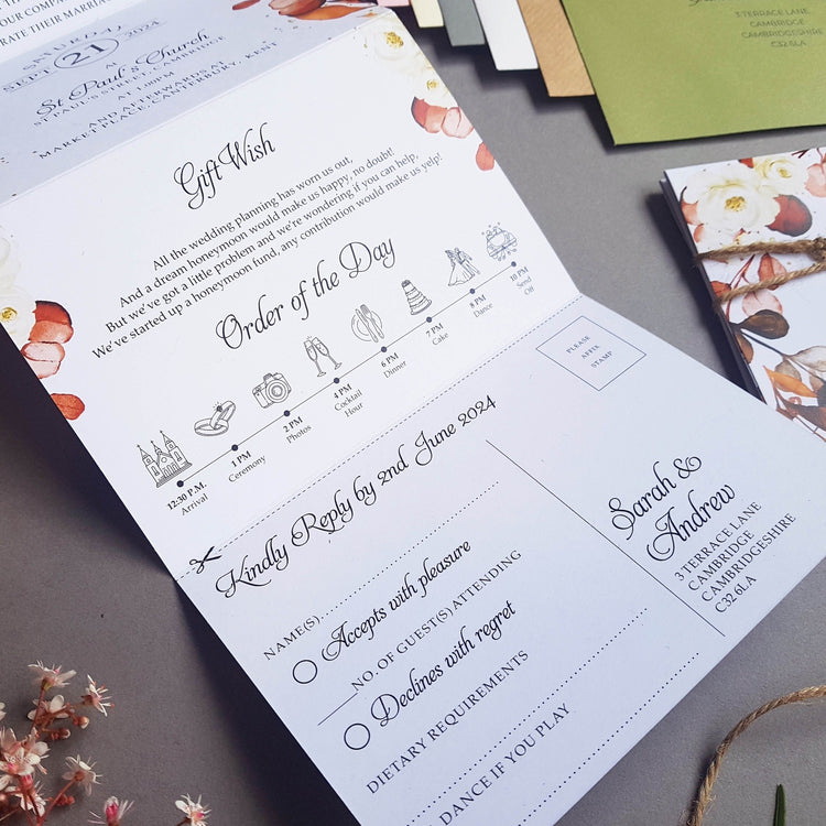 Autumn Floral Eucalyptus Wedding Invitations Sample