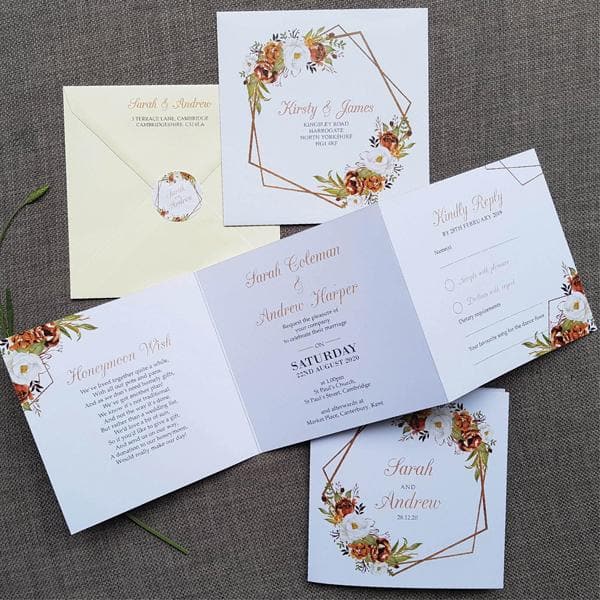 Autumn Roses Geometric Trifold Wedding Invitation Sample