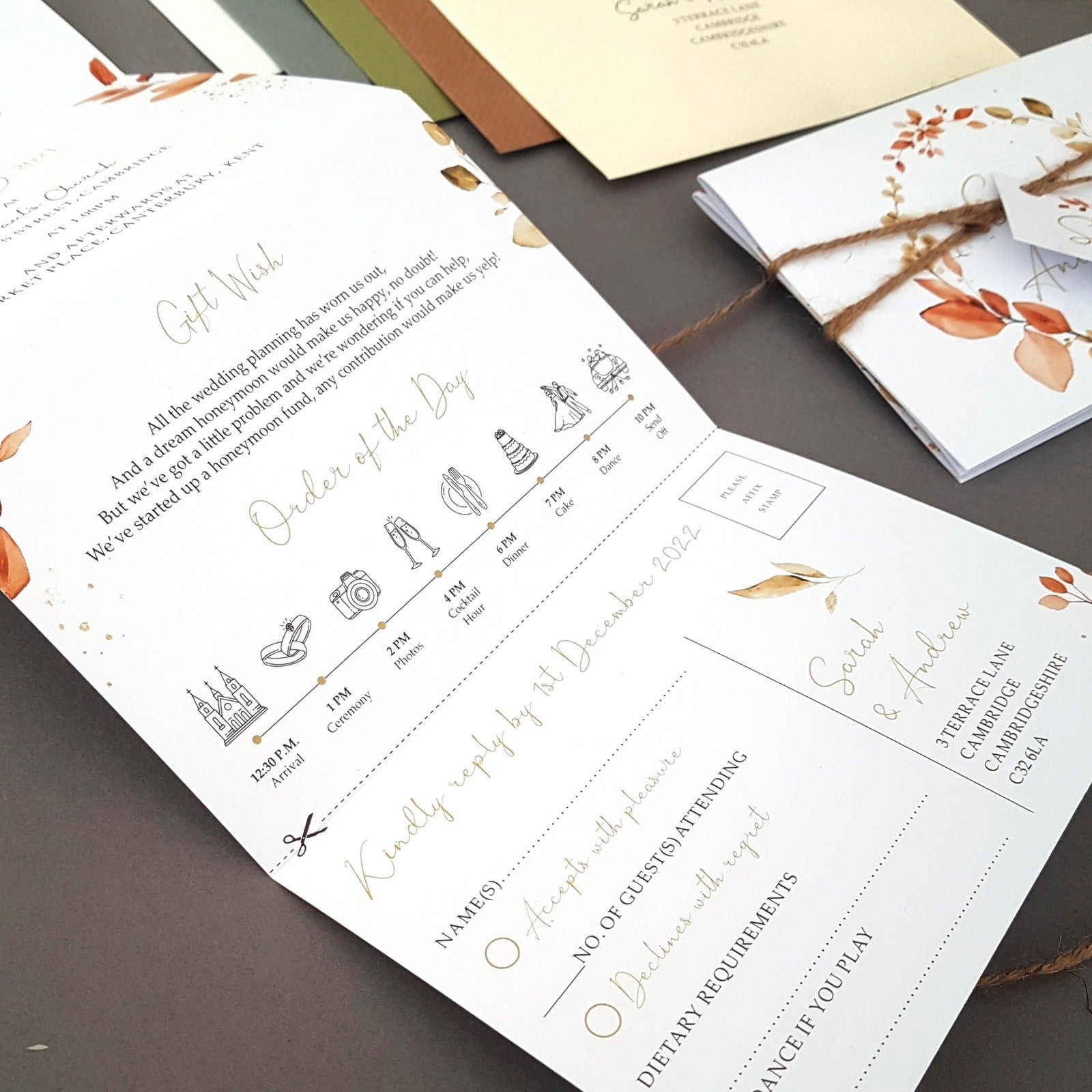 Autumn Wreath Eucalyptus Concertina Wedding Invitations