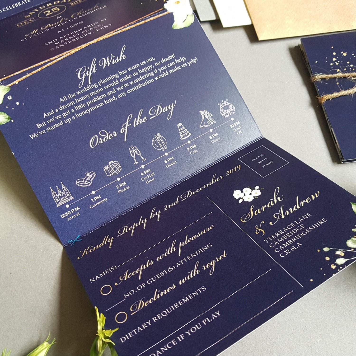 Be Our Guest Blue & White Floral Concertina Wedding Invitations