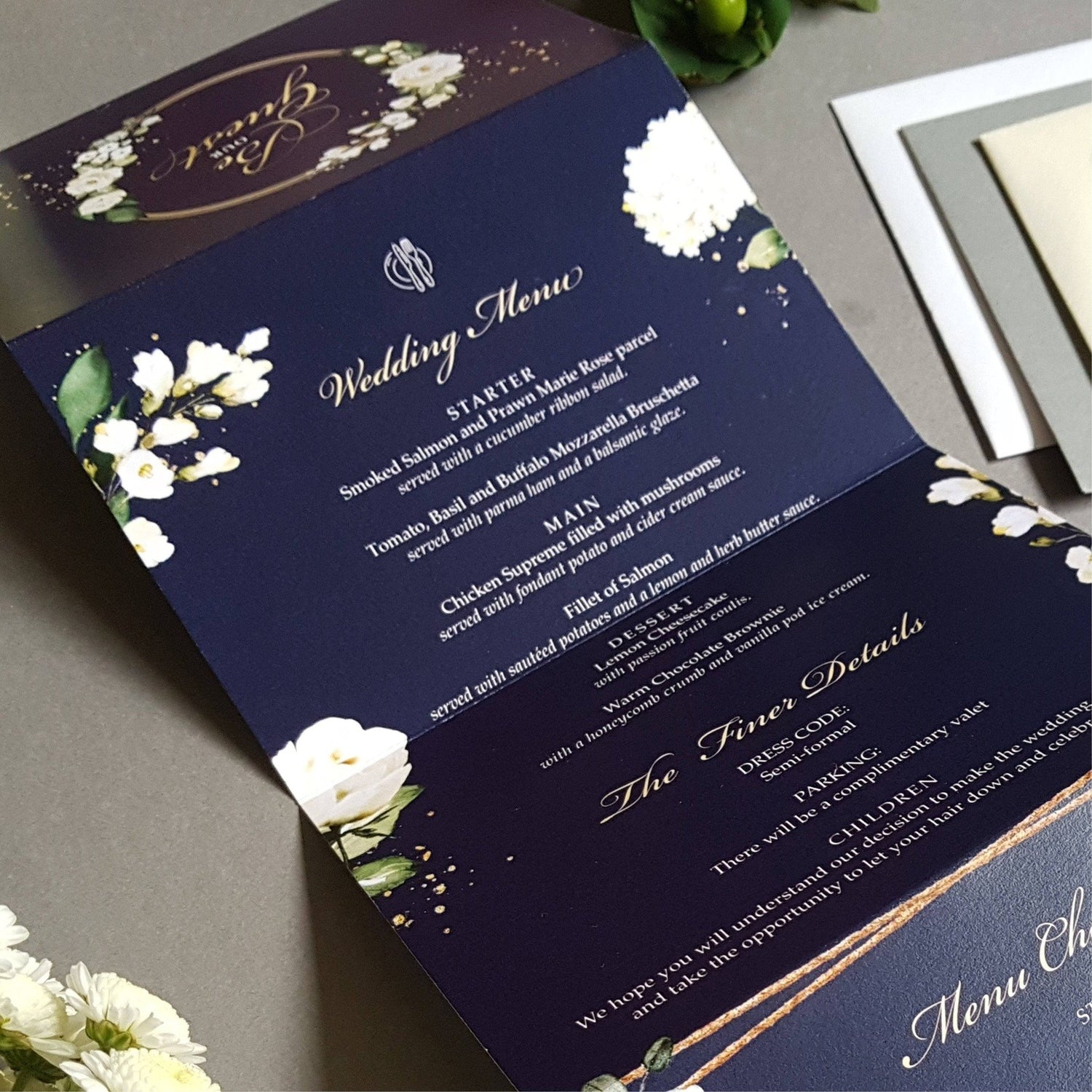 Be Our Guest Blue & White Floral Concertina Wedding Invitations