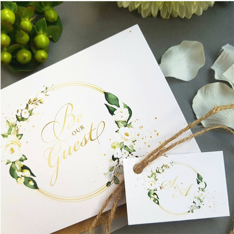 Be Our Guest White Floral Concertina Wedding Invitation Sample